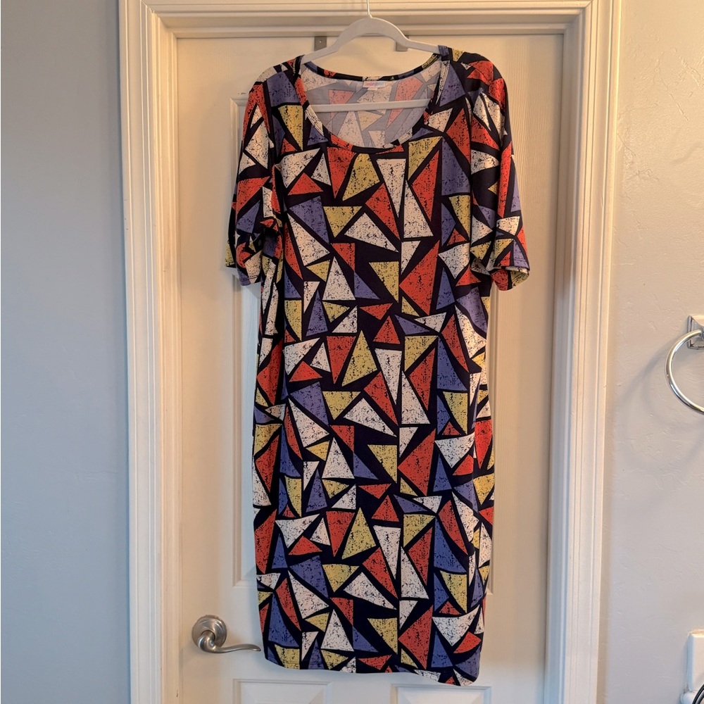 EUC Lularoe Julia Geometric Multicolor Dress